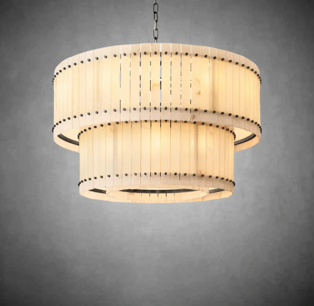 Lux Marcus Alabaster Round Tiered Chandelier