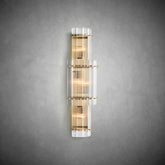 Merlin Lamps Large 38-inch handmade fluted glass wall sconce with steel frame, vertical mount view.