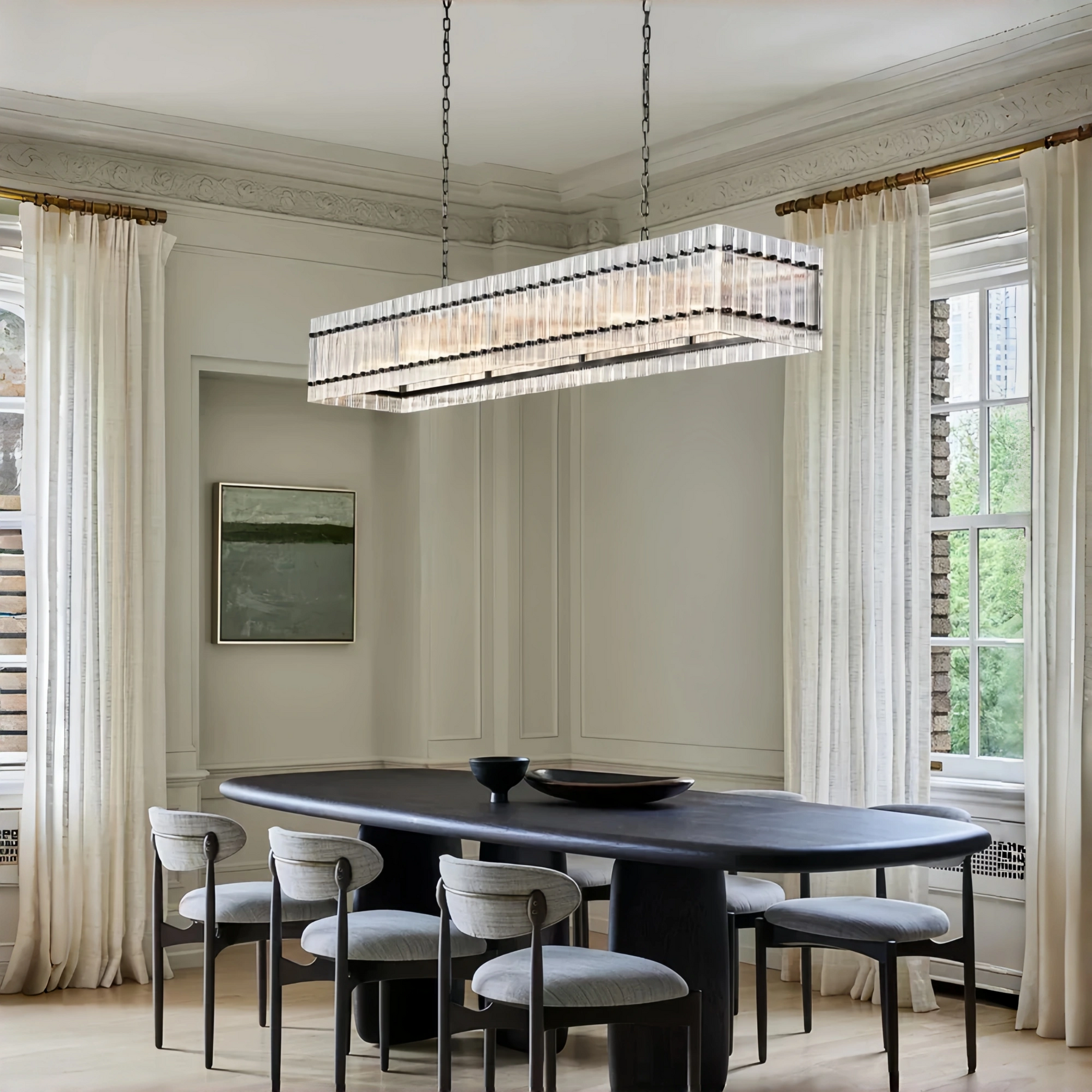 Lux Marcus Modern Rectangular Chandelier For Dining Room Kitchen Island-Chandelier-Merlin Lamps-Rectangular Chandelier 54"-Lacquered Brass-merlinlamps