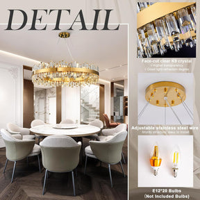 Luxurious 16-Light Brass Gold Crystal Chandelier – Modern Round 2‑Tier Design