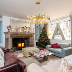 Luxurious 16-Light Brass Gold Crystal Chandelier – Modern Round 2‑Tier Design