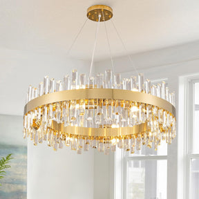 Luxurious 16-Light Brass Gold Crystal Chandelier – Modern Round 2‑Tier Design