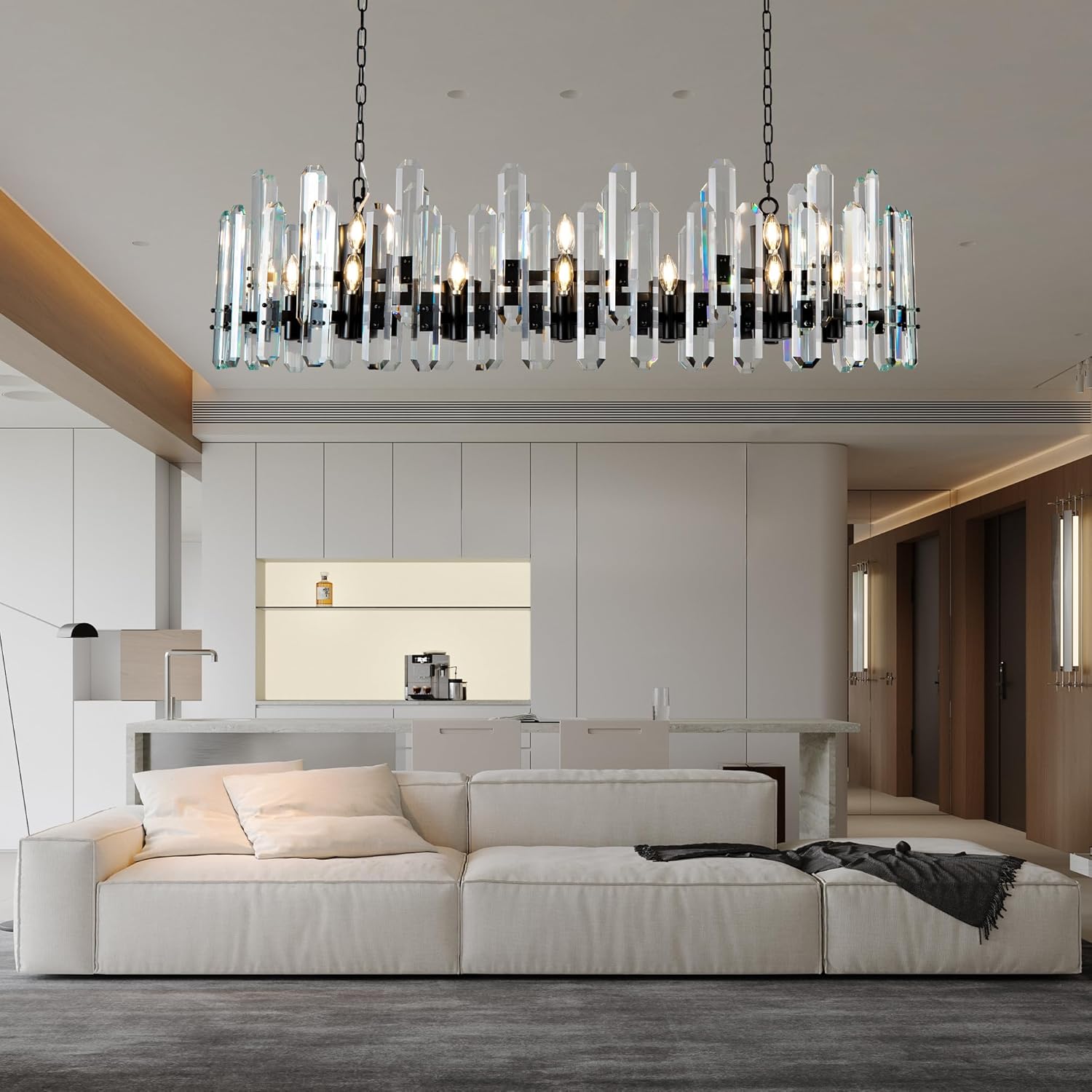 Luxury 54" Black Rectangular Crystal Chandelier with Adjustable Chain