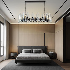 Luxury 54" Black Rectangular Crystal Chandelier with Adjustable Chain