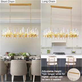 Luxury 54" Gold Crystal Chandelier – 24 Light Rectangular Fixture for Dining & Living Rooms
