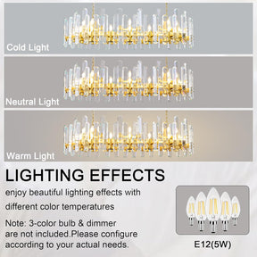 Luxury 54" Gold Crystal Chandelier – 24 Light Rectangular Fixture for Dining & Living Rooms