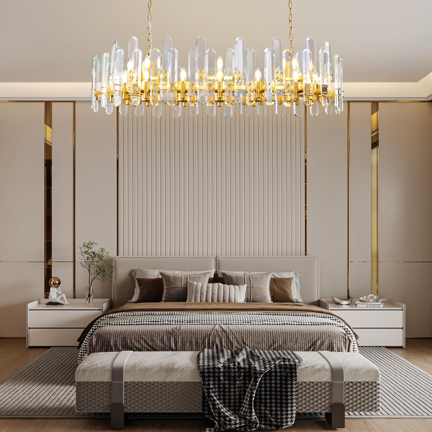 Luxury 54" Gold Crystal Chandelier – 24 Light Rectangular Fixture for Dining & Living Rooms