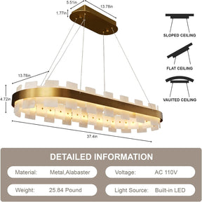 Luxury Adjustable Rectangle Alabaster Chandelier 37.4" Modern Ceiling Light