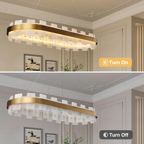 Luxury Adjustable Rectangle Alabaster Chandelier 37.4" Modern Ceiling Light