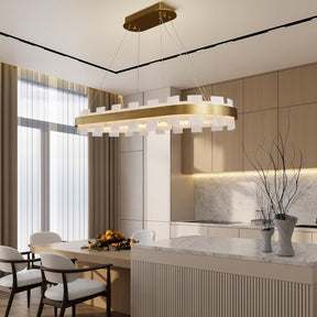 Luxury Adjustable Rectangle Alabaster Chandelier 37.4" Modern Ceiling Light