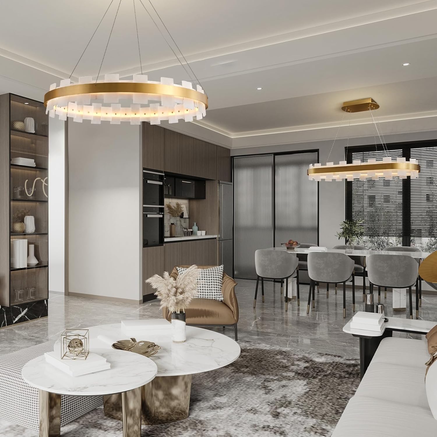 Luxury Adjustable Rectangle Alabaster Chandelier 37.4" Modern Ceiling Light