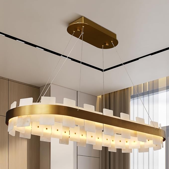 Luxury Adjustable Rectangle Alabaster Chandelier 37.4" Modern Ceiling Light