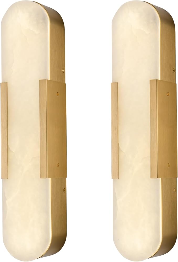 Luxury Alabaster Brass Wall Sconce Set of Two