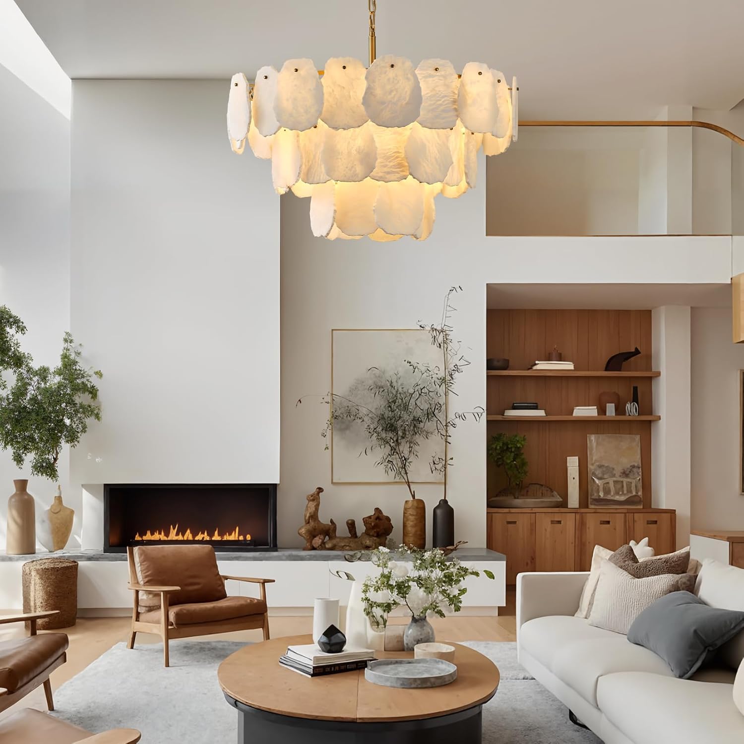 Luxury Alabaster Chandelier – 32" D, 15‑Bulb Natural Spanish Stone Light Fixture