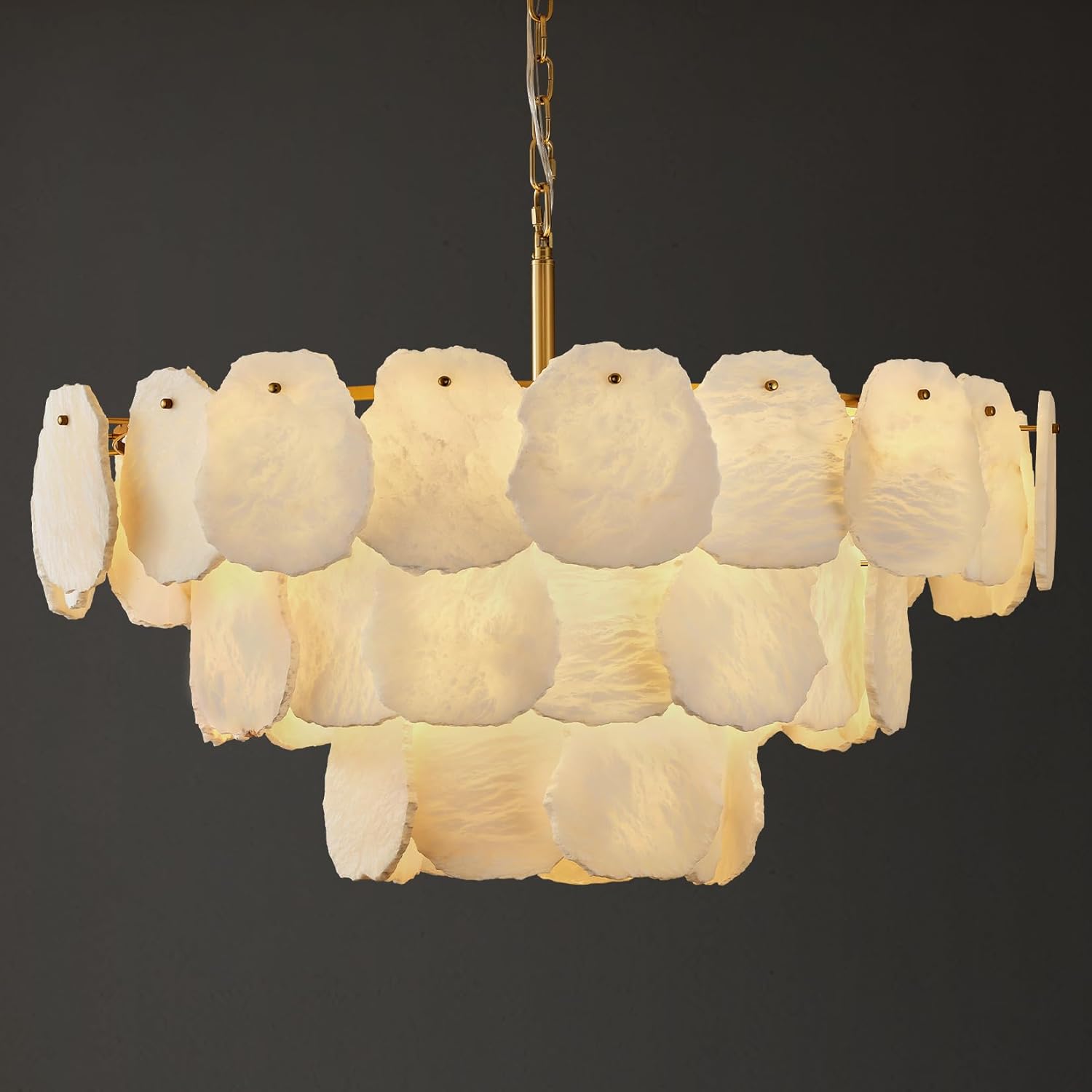 Luxury Alabaster Chandelier – 32" D, 15‑Bulb Natural Spanish Stone Light Fixture
