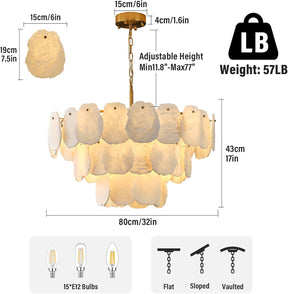 Luxury Alabaster Chandelier – 32" D, 15‑Bulb Natural Spanish Stone Light Fixture