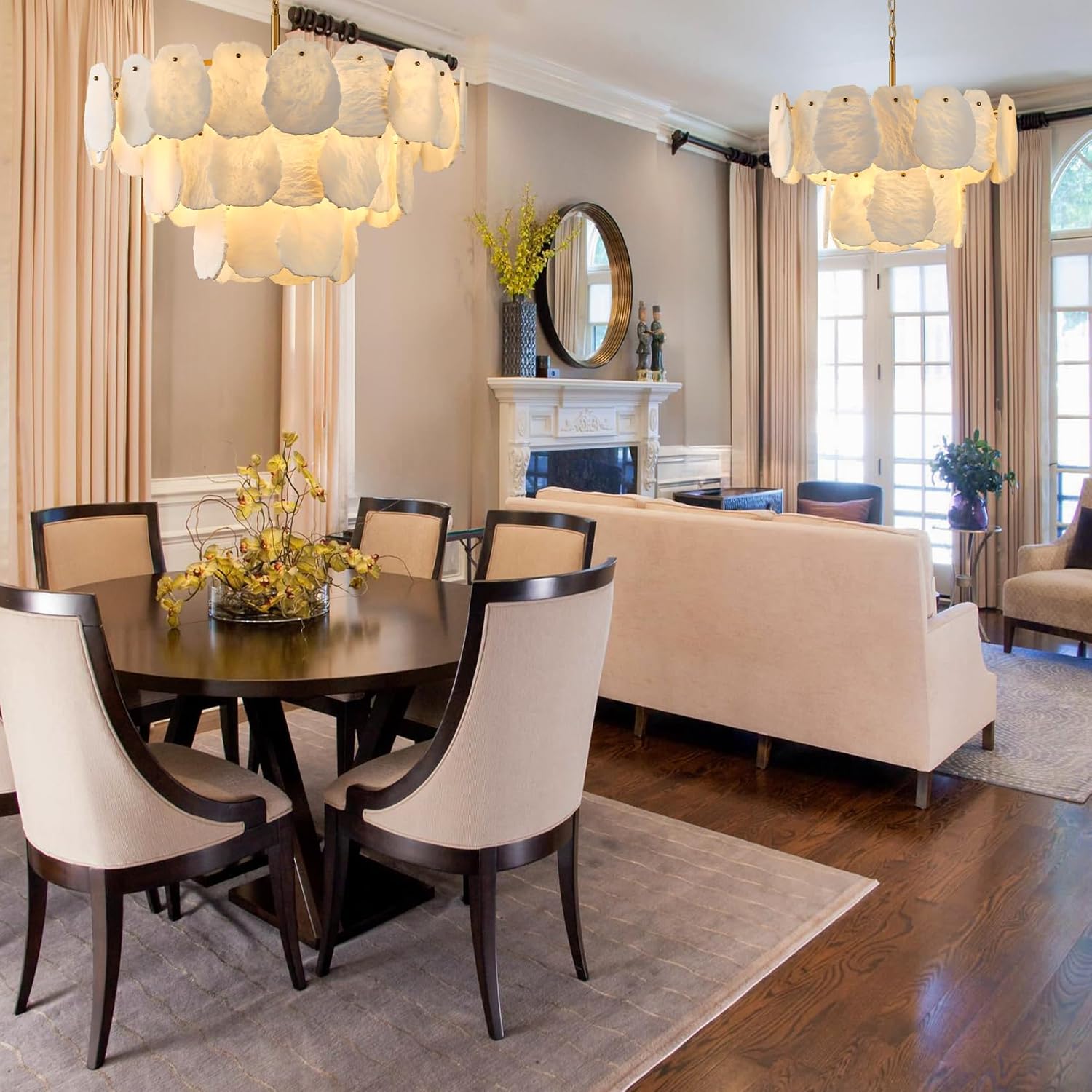 Luxury Alabaster Chandelier – 32" D, 15‑Bulb Natural Spanish Stone Light Fixture