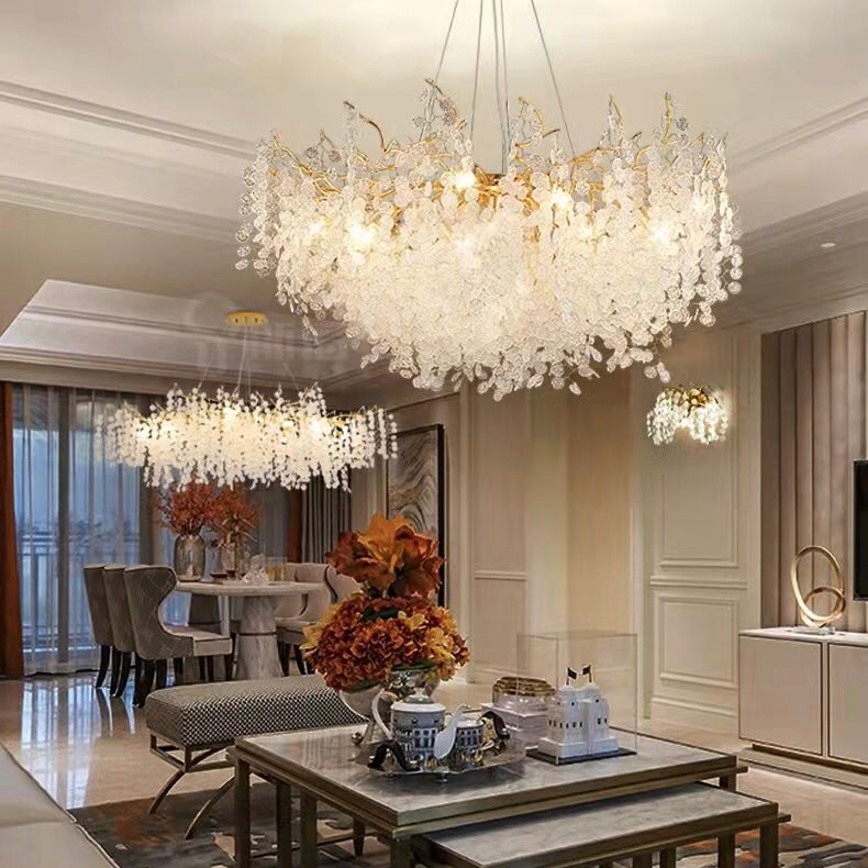 Luxury Branches Crystal Frosted Glass Chandelier Set for Living /Dining Room
