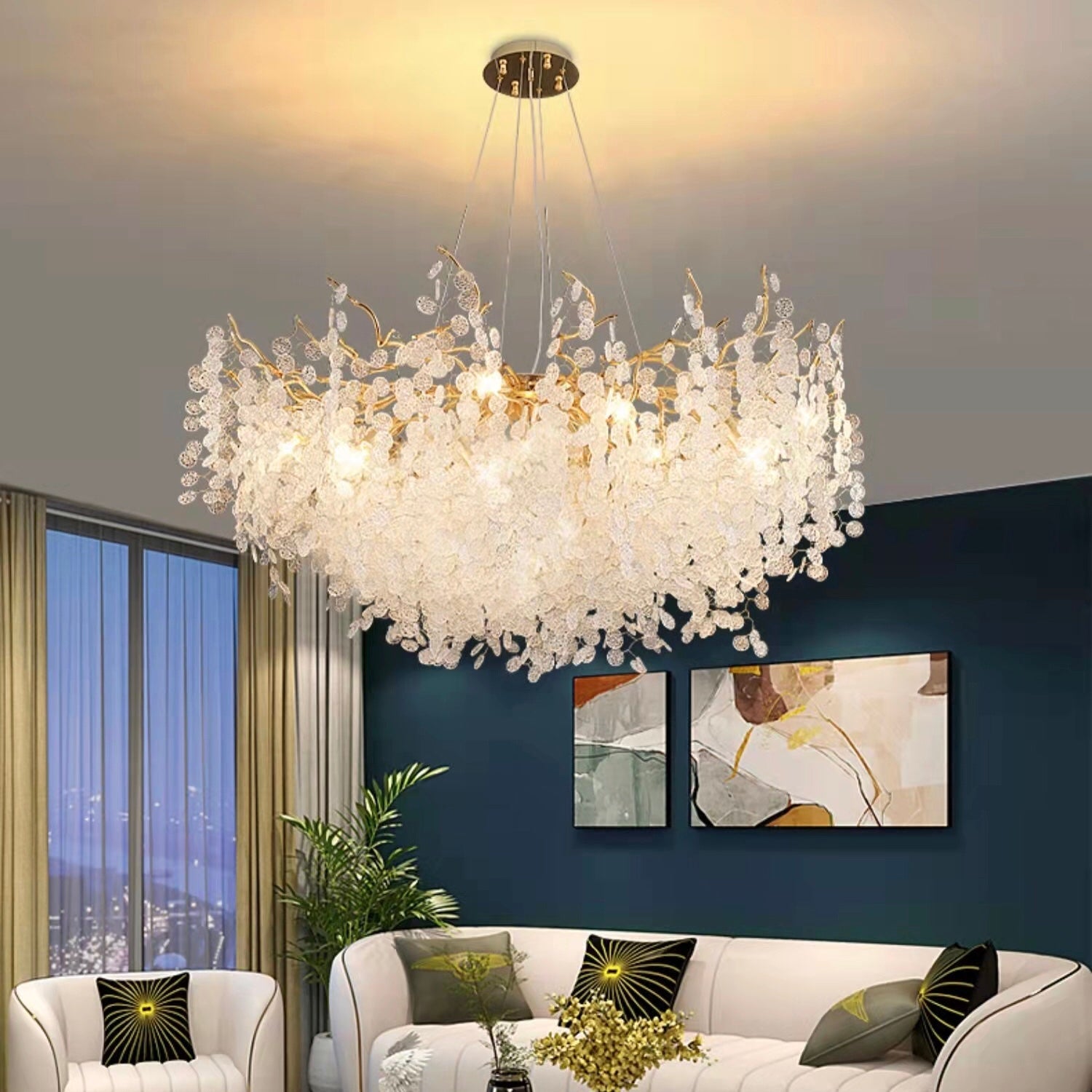 Luxury Branches Crystal Frosted Glass Chandelier Set for Living /Dining Room