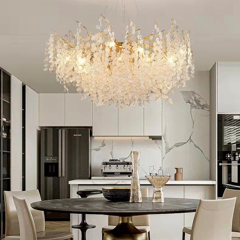 Luxury Branches Crystal Frosted Glass Chandelier Set for Living /Dining Room