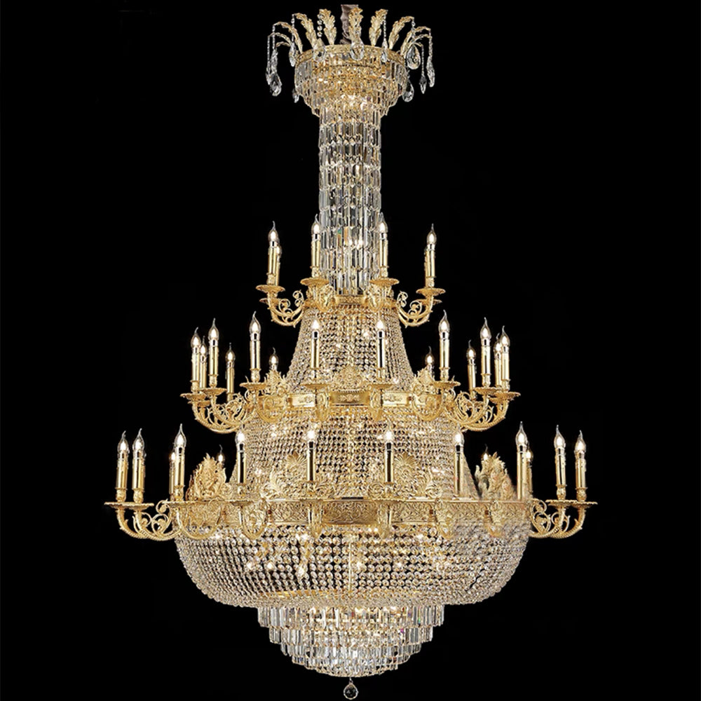Luxury Empire Multi-tiered Candle Light Crystal Chandelier in Gold Finish for Foyer/Living Room/Staircase/Villa