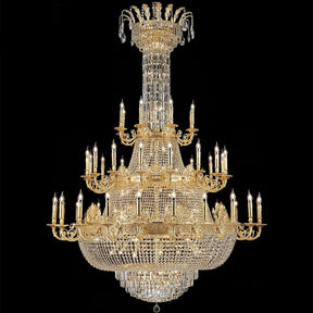 Luxury Empire Multi-tiered Candle Light Crystal Chandelier in Gold Finish for Foyer/Living Room/Staircase/Villa