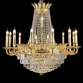 Luxury Empire Multi-tiered Candle Light Crystal Chandelier in Gold Finish for Foyer/Living Room/Staircase/Villa