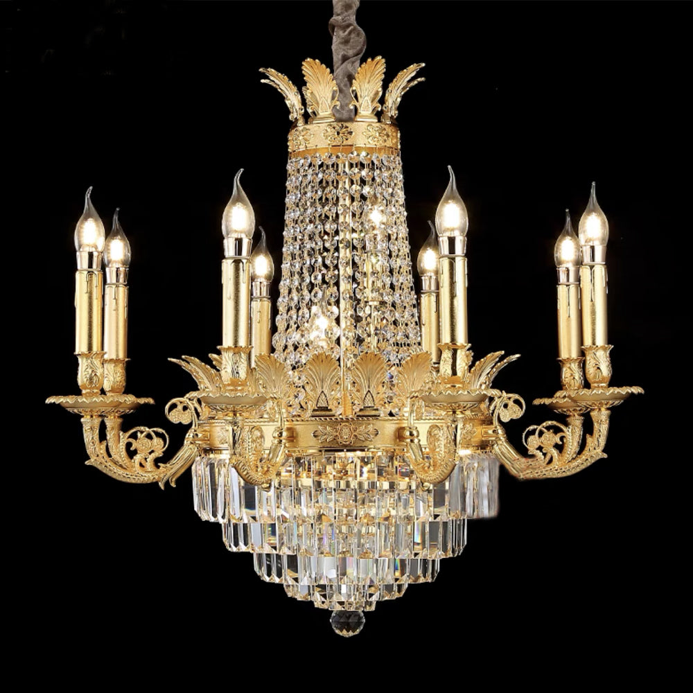 Luxury Empire Multi-tiered Candle Light Crystal Chandelier in Gold Finish for Foyer/Living Room/Staircase/Villa