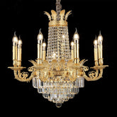Luxury Empire Multi-tiered Candle Light Crystal Chandelier in Gold Finish for Foyer/Living Room/Staircase/Villa