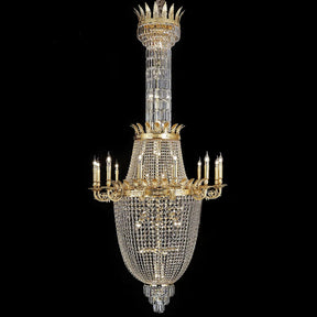 Luxury Empire Multi-tiered Candle Light Crystal Chandelier in Gold Finish for Foyer/Living Room/Staircase/Villa