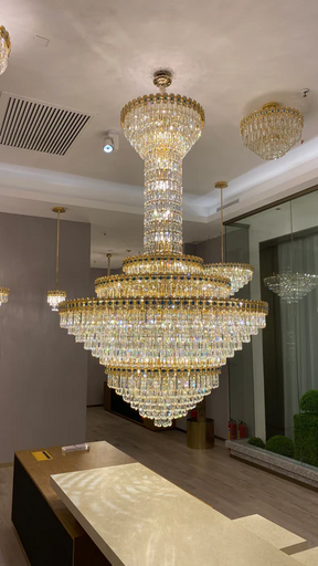 Luxury Extra Large Conical Funnel Crystal Chandelier with Sapphire for High-celling