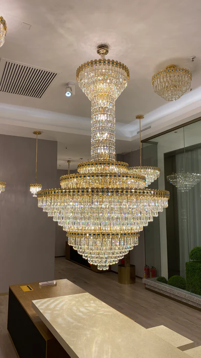 Luxury Extra Large Conical Funnel Crystal Chandelier with Sapphire for High-celling