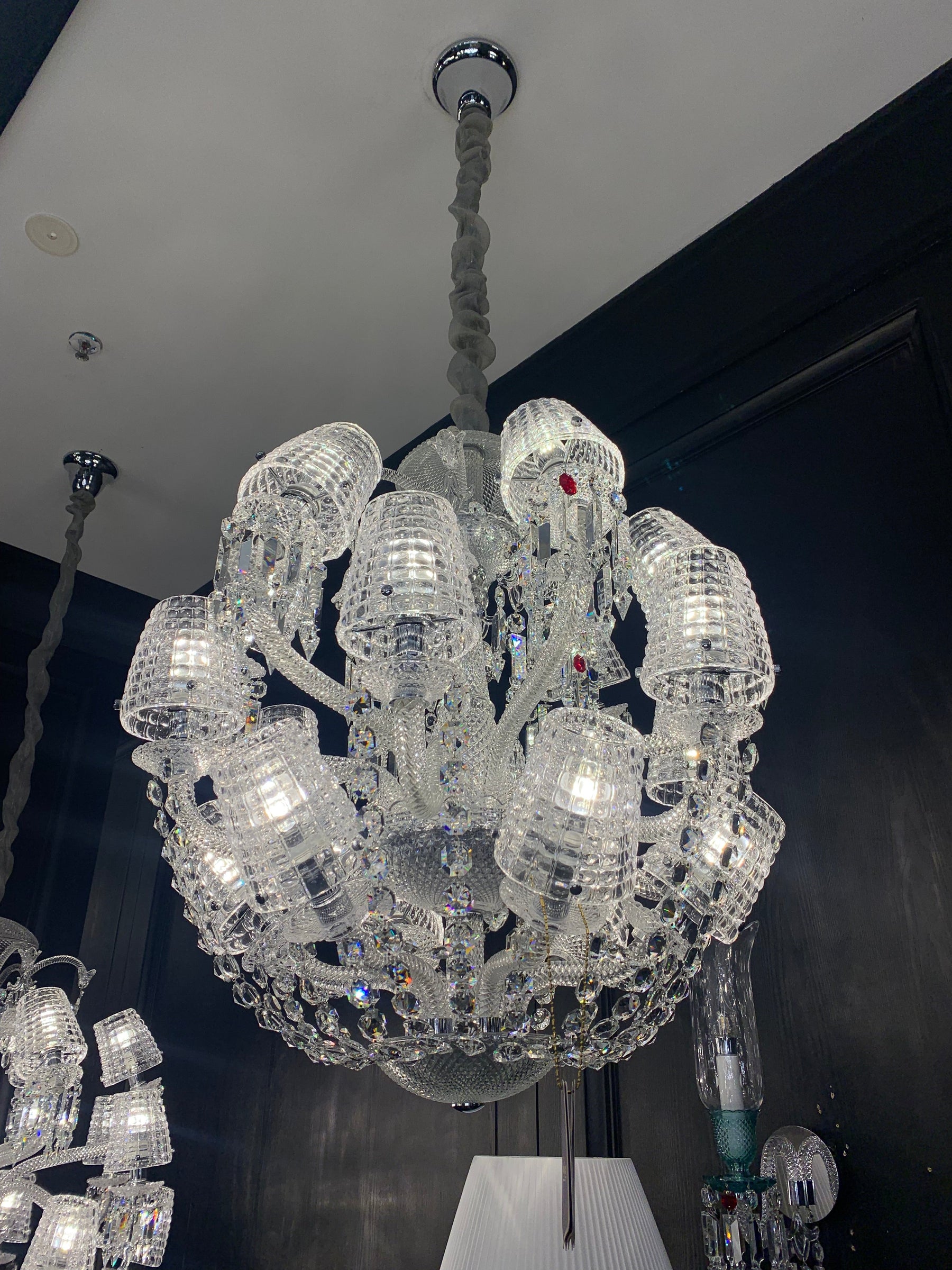 Luxury Globe Crystal Chandelier With Fabric/Crystal Glass Lampshades