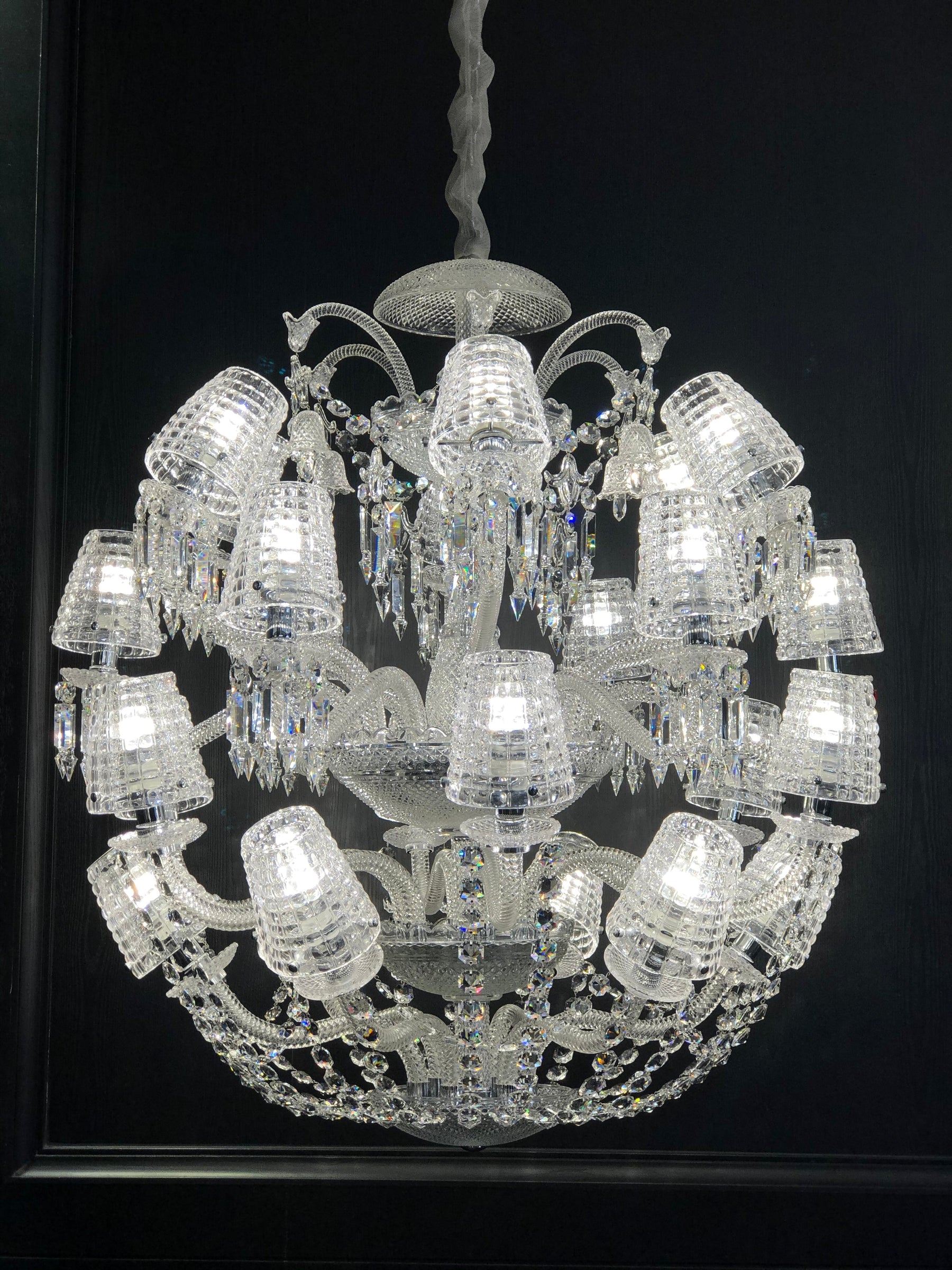 Luxury Globe Crystal Chandelier With Fabric/Crystal Glass Lampshades