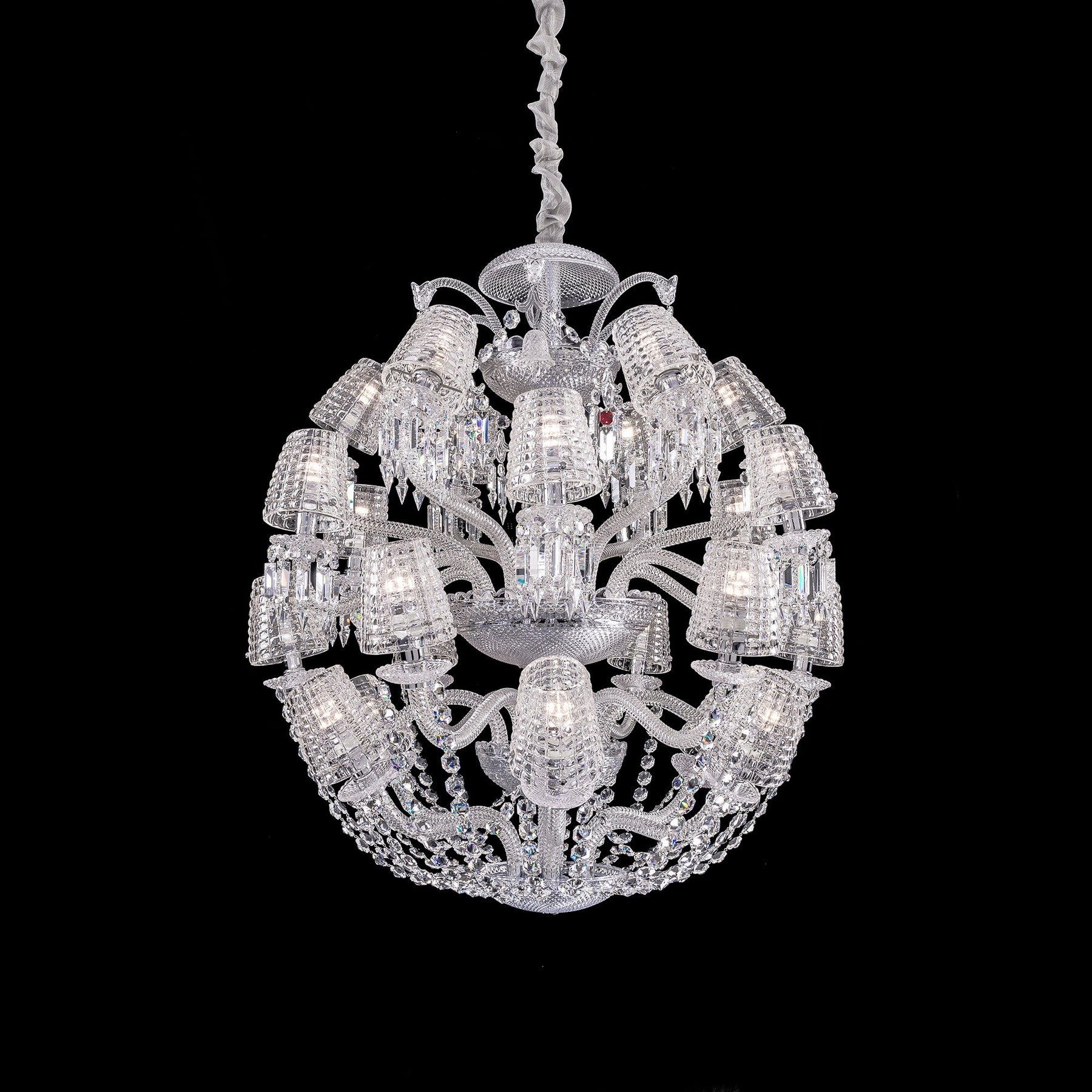 Luxury Globe Crystal Chandelier With Fabric/Crystal Glass Lampshades