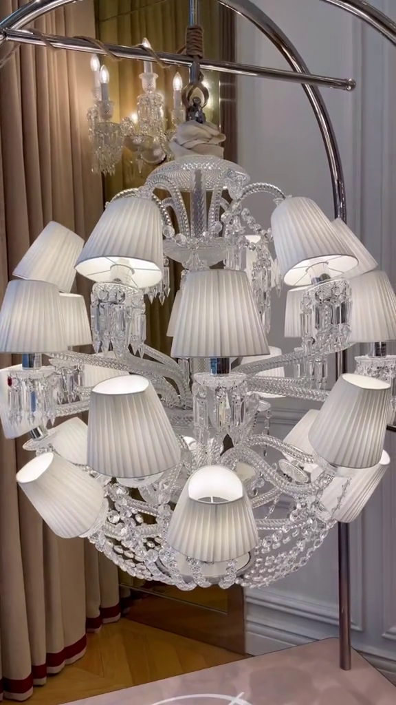 Luxury Globe Crystal Chandelier With Fabric/Crystal Glass Lampshades