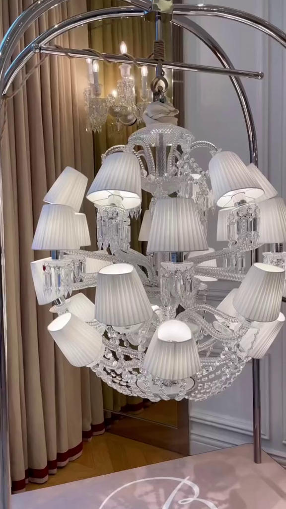 Luxury Globe Crystal Chandelier With Fabric/Crystal Glass Lampshades