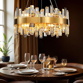 Luxury Gold 12-Light Round K9 Crystal Chandelier for Living Spaces
