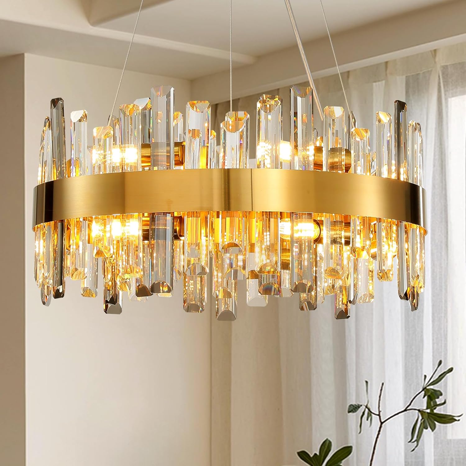 Luxury Gold 12-Light Round K9 Crystal Chandelier for Living Spaces