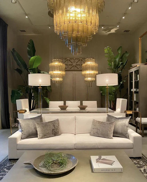 Luxury Italian Style Tubular Glass Chandelier With Chrome Finish