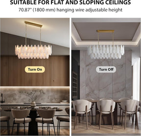 Luxury Modern Alabaster Brass Rectangle Chandelier with Adjustable Height