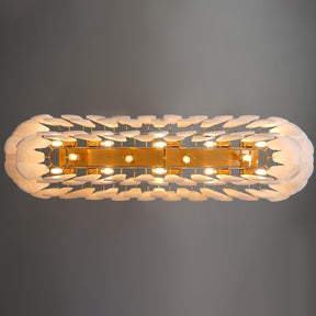 Luxury Modern Alabaster Brass Rectangle Chandelier with Adjustable Height