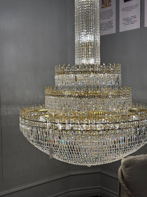 Luxury Oversized Gold European Pagoda-inspired Crystal Chandelier for Foyer/Staircase/Hallway/Entryway