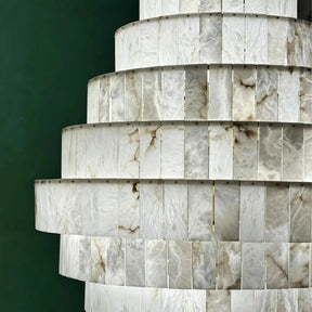 Luxury Sculpted Pyramid-Tier Alabaster Chandelier for High Ceiling - D48.03"*H44.09"(D122cm*H112cm)/85kgWarm Light 3000KBlushlighting