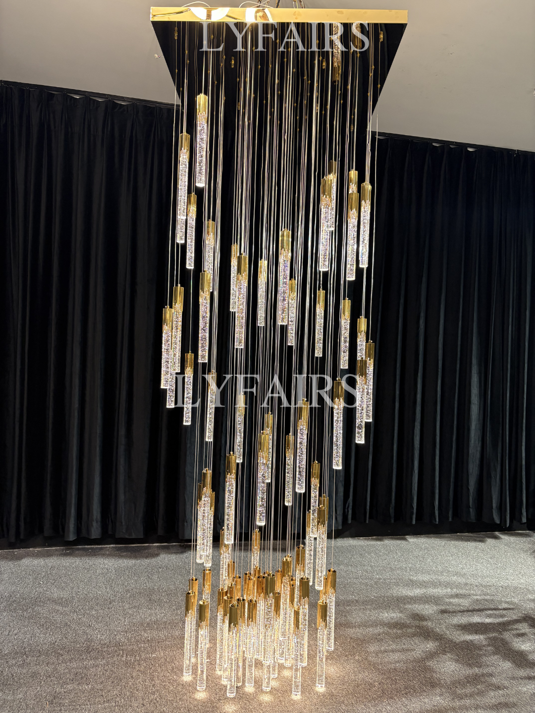 Modern Spiral Cylindrical Bubble Crystal Chandelier for High Ceiling
