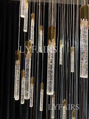 Modern Spiral Cylindrical Bubble Crystal Chandelier for High Ceiling