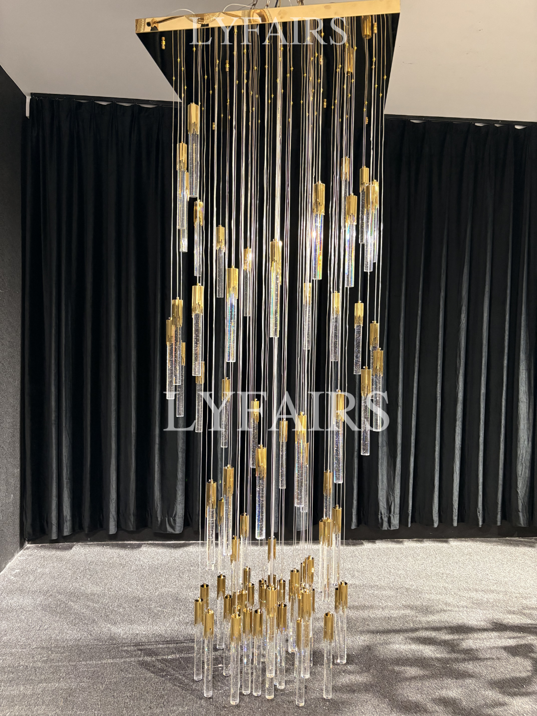 Modern Spiral Cylindrical Bubble Crystal Chandelier for High Ceiling