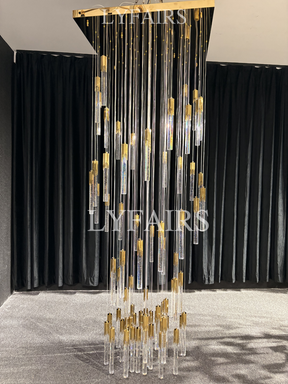 Modern Spiral Cylindrical Bubble Crystal Chandelier for High Ceiling