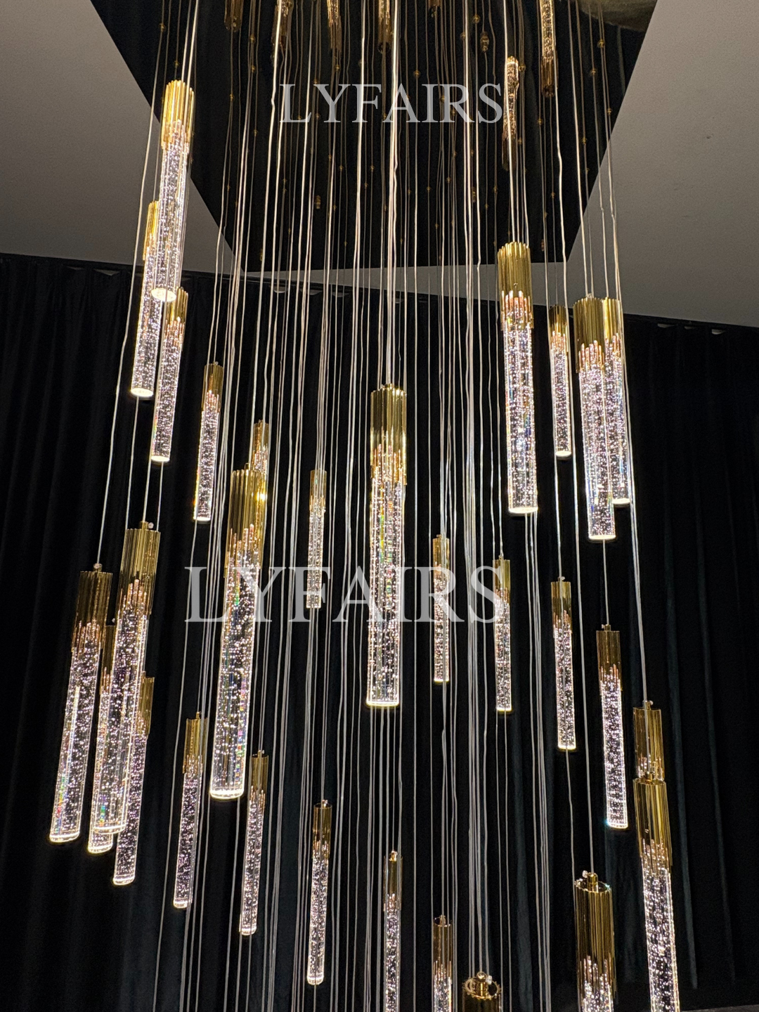 Modern Spiral Cylindrical Bubble Crystal Chandelier for High Ceiling