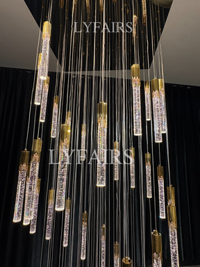 Modern Spiral Cylindrical Bubble Crystal Chandelier for High Ceiling